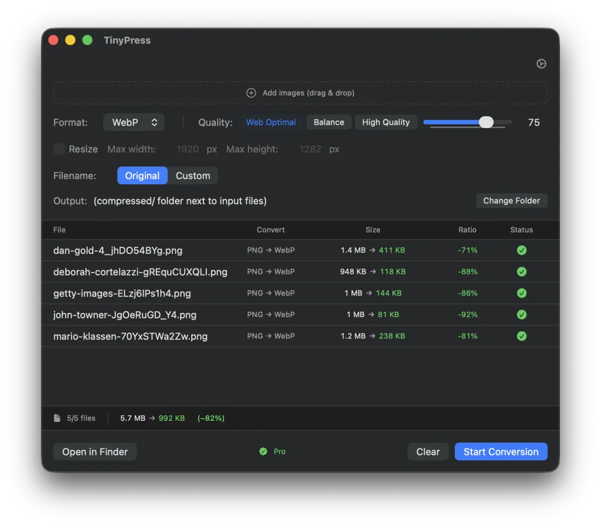 TinyPress — compression results