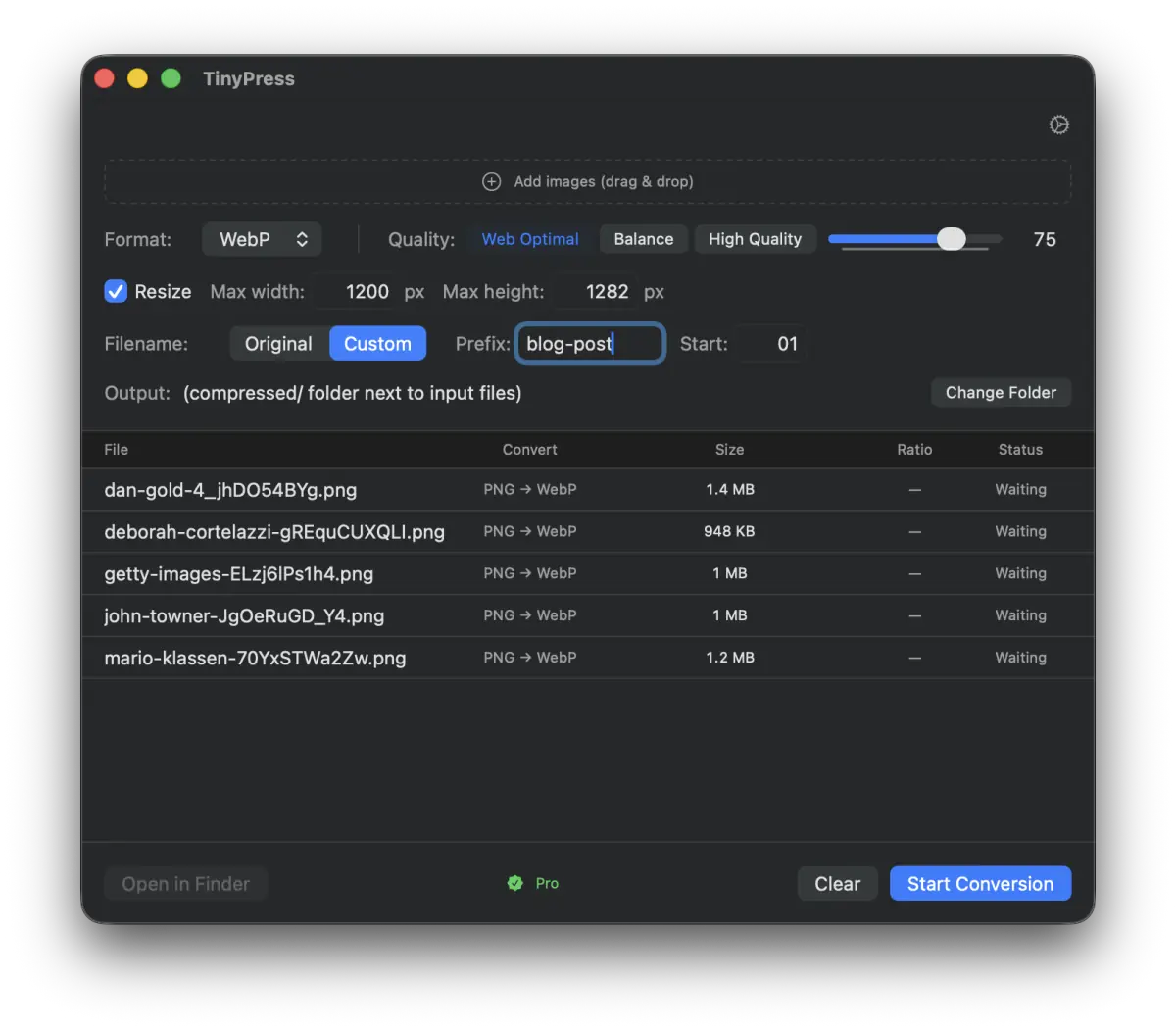 Resize and rename settings